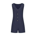 thumbnail image 6 of IROINNID Cotton Jumpsuit Shorts for Women Summer Double Pocket Button Jumpsuit Loose Strap Shorts Solid Color Jumpsuit,Navy, 6 of 8