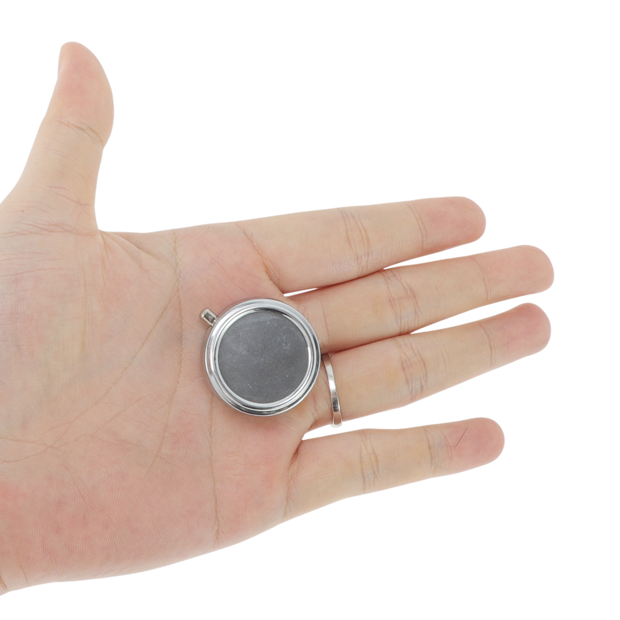 Unique Bargains Round Single Compartment Pill Cases Silver Tone 1 Pc [3.5cm Diameter]