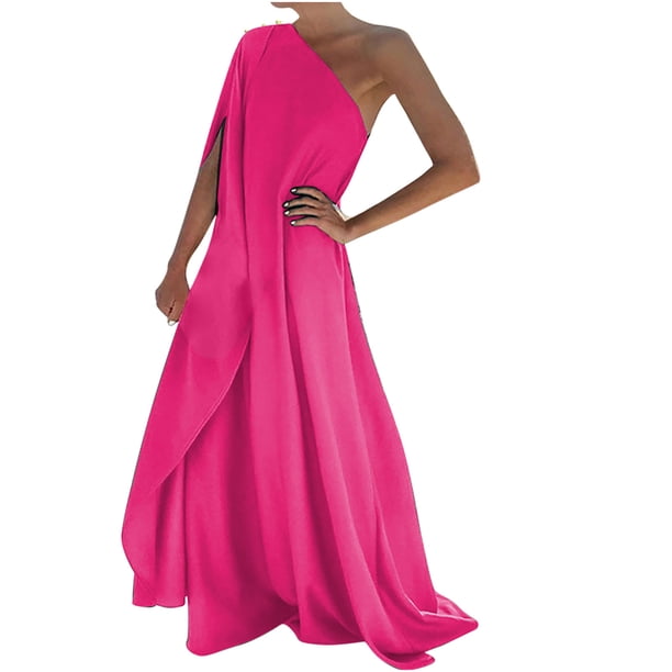 Vestido suelto irregular elegante y de temperamento para mujer Vestido largo con hombros inclinados Pompotops ghjkhdj18419