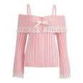 thumbnail image 4 of Women's Pullover Sweater Women Off Shoulder Top Long Sleeve Lace Trim Knit Shirt Fashion Cute Solid Pullover Sweater for Casual Wear, 4 of 5