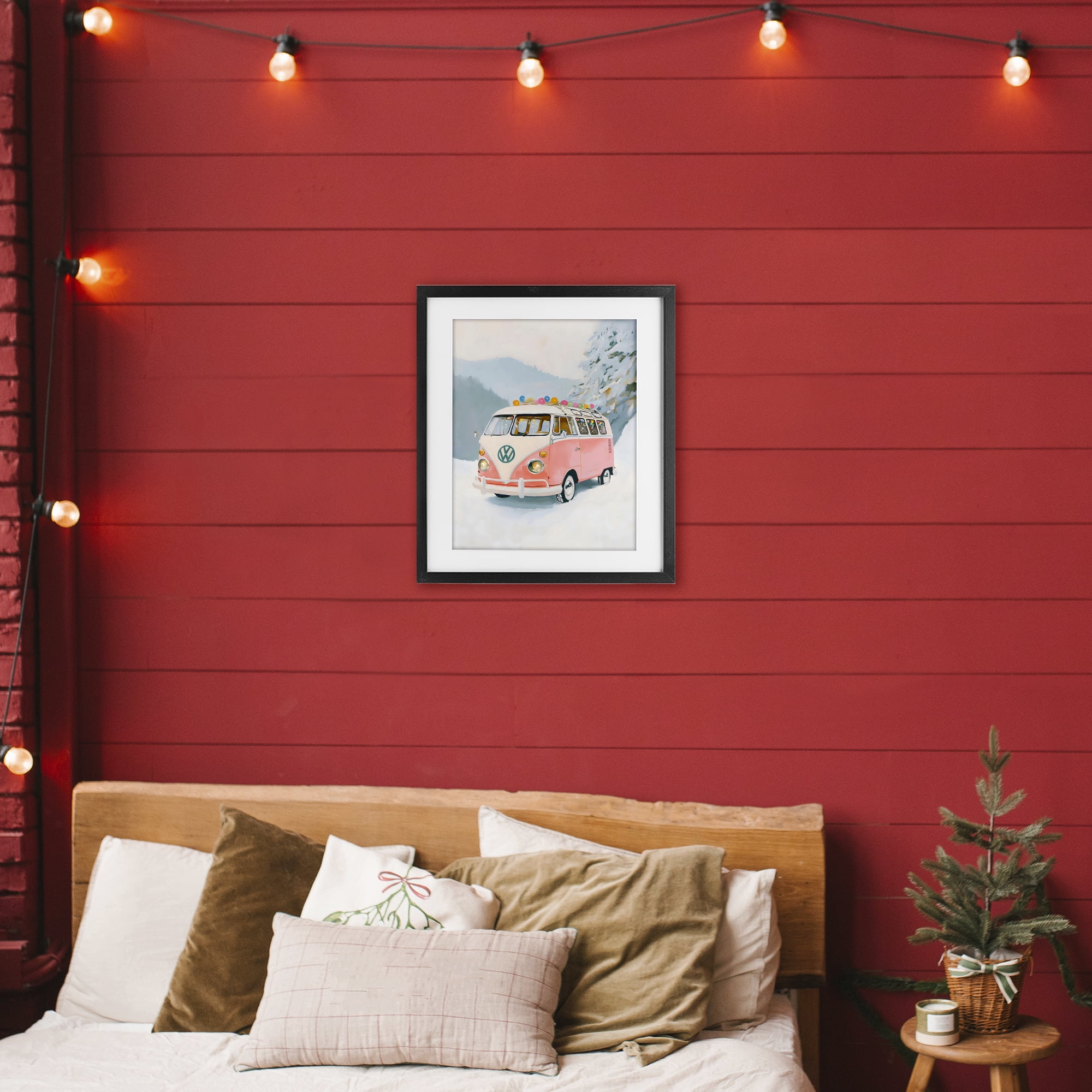 Stupell Industries Pink Christmas Van in Snow Black Framed Print Under Glass, design by The Prints Vibe