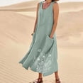 thumbnail image 2 of SMihono Womens Cotton Linen Sundress Sleeveless Flowy Maxi Dresses Plus Size Boho Summer Casual Loose Beach Tank Dress Pockets Sky Blue XXXL, 2 of 5