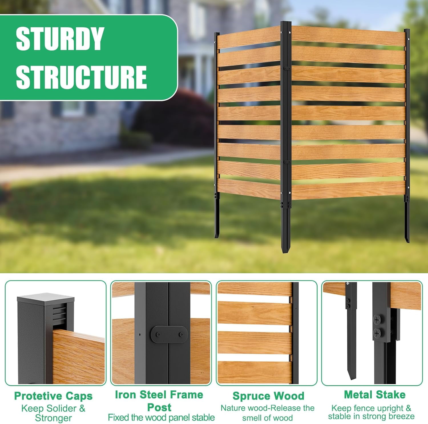 Slsy Air Conditioner Fence, 2-Panel Pool Equipment Enclosure, 38" W x 42" H Privacy Screens Fence Panels with Metal Stakes, Wood Trash Can Fence Privacy Fence Panel for Outside