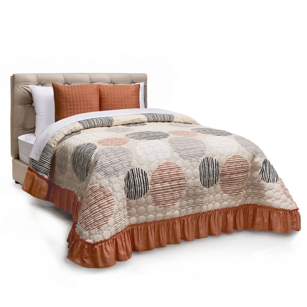 Colcha con Cojines Matrimonial Elefantito Rietti Color Beige Geométrico