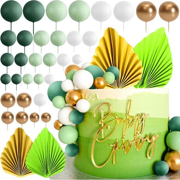36-piece Cake Decoration Topper Set Spherical Fan-shaped Leaves Multiple Sizes and Colors