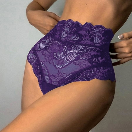 BYHONG Women Sexy Floral Lace Mesh Panties High Waist Briefs Underwear Hollow Out Transparent Plus Size Underwear Panties for Women M