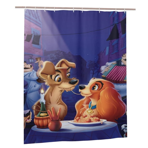 Cortina de ducha de La dama y el vagabundo, juego de cortinas de ducha con dibujos animados para niños, niñas, dormitorios universitarios, accesorios de decoración de baño y bañera a prueba de agua