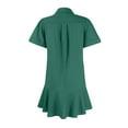 thumbnail image 3 of Mohiass Women's Tunic Mini Shirt Dress Cotton Short Sleeve Ruffle Hem Dress Button Up Shift Chambray Dresses Dark Green S, 3 of 5