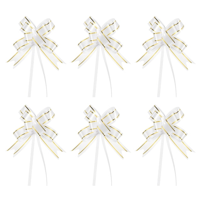 Unique Bargains 13 Inch Pull Bows Ribbon Gift Wrapping String Gold Thread Style Decorative Bow Tie White 100 Pack