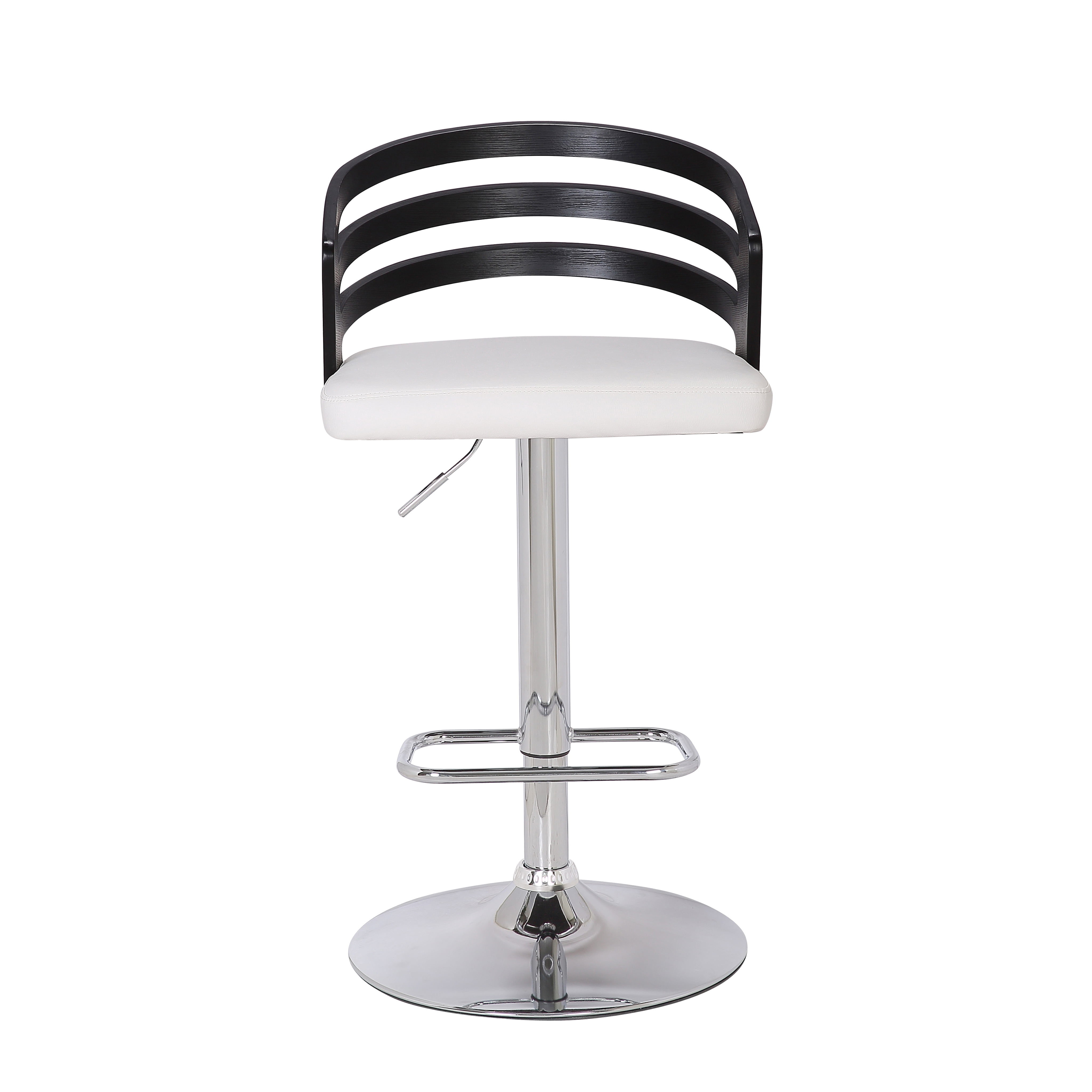 Modern Wood Back Adjustable Swivel Bar Stool with Cushion, Black