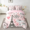 thumbnail image 2 of Erosebridal Couple Eiffel Tower Bedding Twin Size, Romantic Heart Bed in a Bag Twin size, Rose Floral Reversible Bed Set, Breathable Bedroom Decorative, 7pcs, 2 of 6