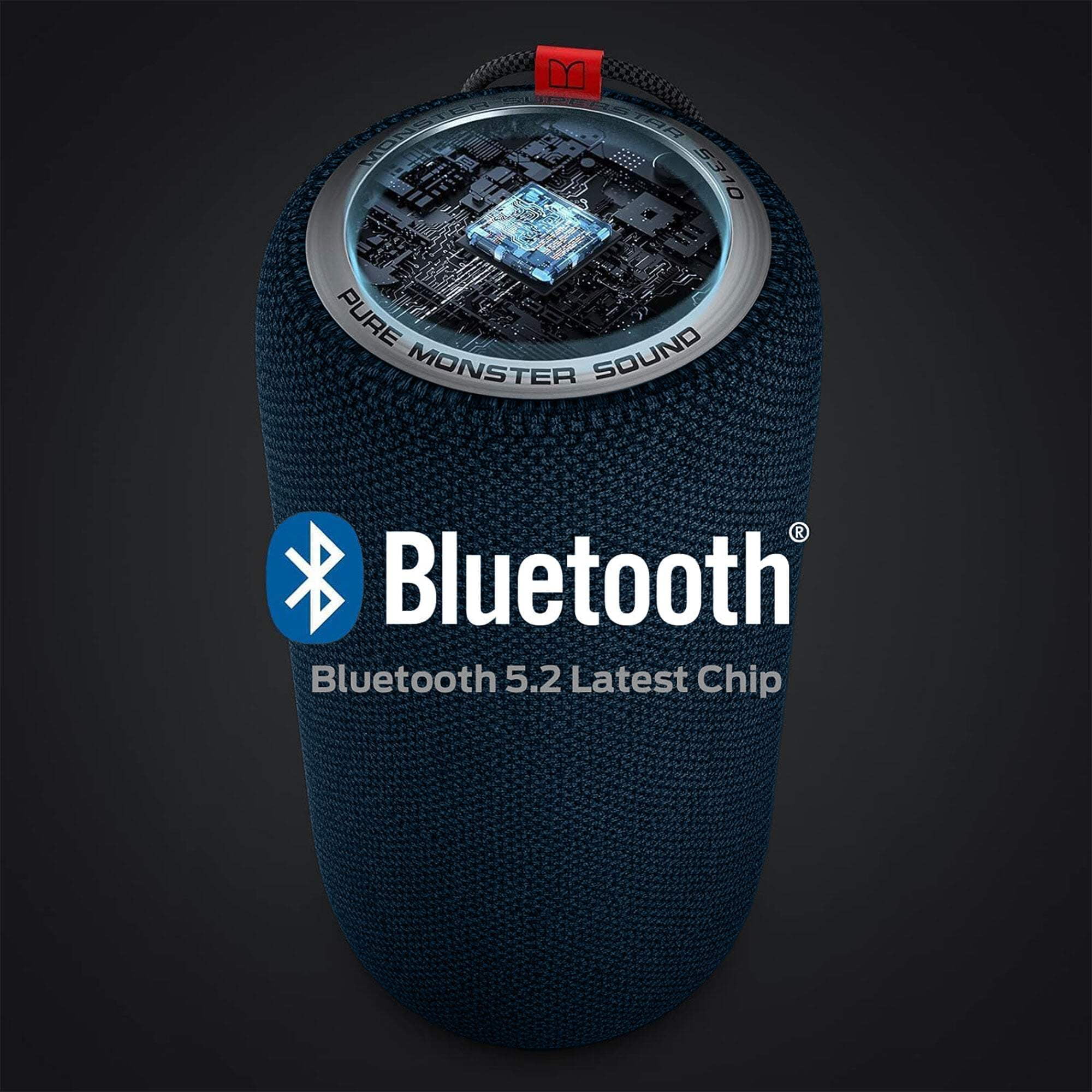 Monster S310 Portable Bluetooth Speaker, 30W True Stereo Sound, Bluetooth 5.2, Waterproof, Built-in Mic, 24-Hour Battery, Outdoor Use