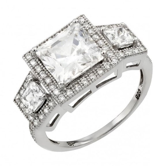 Sterling Silver 925 Rhodium Plated Micro Pave Clear Cubic Zirconia Ring White Jewelry Female Size 6