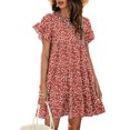 thumbnail image 3 of Gomelly Girl Min Dress Round Neck Ruffle Dresses Loose Women Soft Dating Mini Swing Red XL, 3 of 4