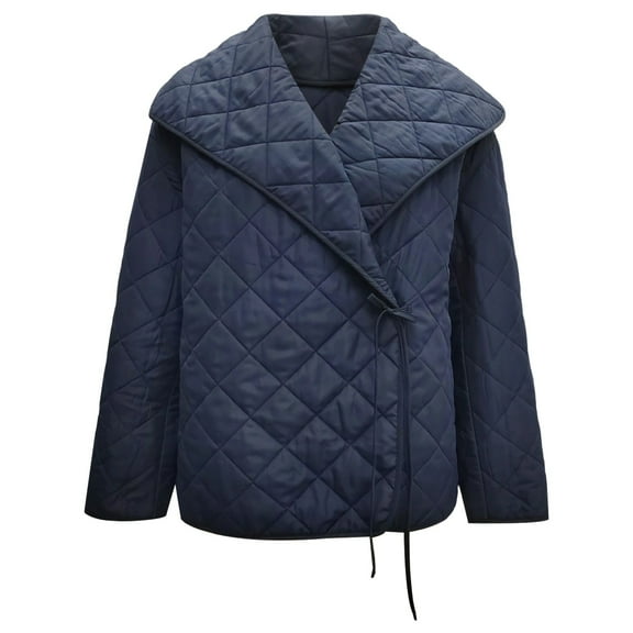 VNKIDY Women Parkas Winter Fashion Quilted Large Lapel Jacket Solid Color Loose Fit Long Sleeve Short Coat For Cold Weather Soft Outerwear