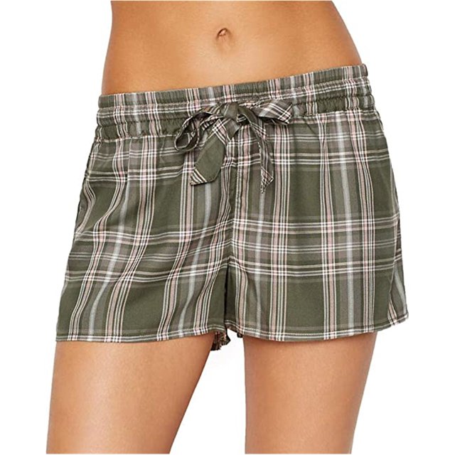 PJ Salvage - Pantalones cortos de pijama a cuadros para mujer, verde, mediano