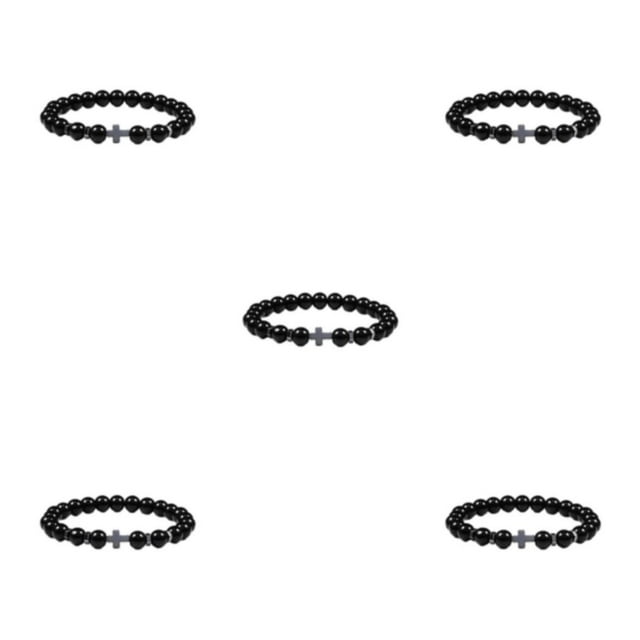 Decodeary Gifts Unisex Bracelets With Exquisite Beads For Loved Ones Easy Matching glossy black 5Set