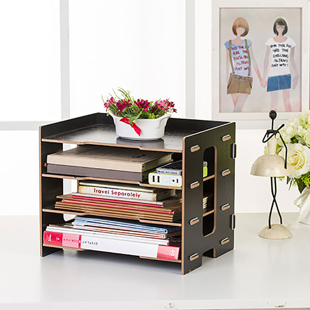 Black Modern Bedside Office Magazine File Organizer Desktop Document 