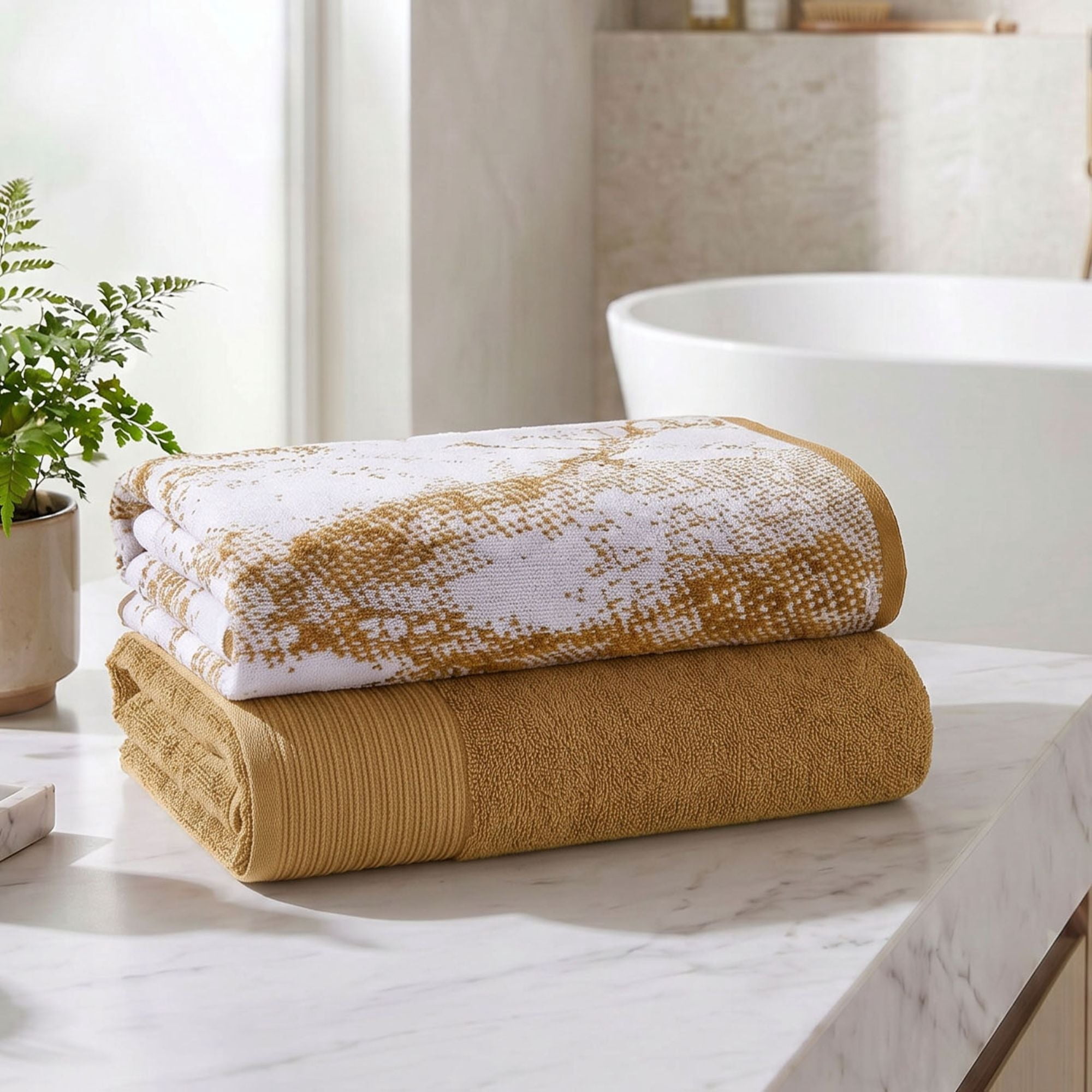 Superior Marble and Solid Jacquard Oversized Cotton Bath Sheets, 2-Pack, Bronze