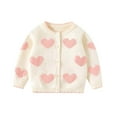 thumbnail image 2 of FUNDUFI Toddler Girls Winter Jacket Cute Sweet Love Heart Printed Long Sleeve Sweaters Buttons Up Warm Loose Fit Fleeced Winter Knitted Cardigan Suitable For Dailywear, 2 of 7