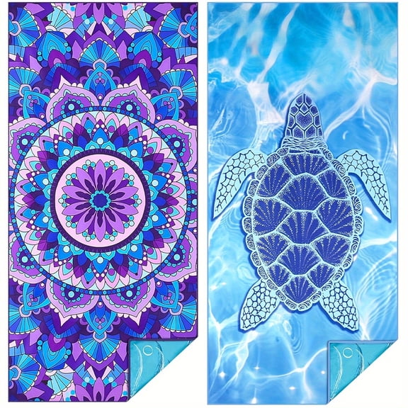 Beach Towel Extra Large 2 Pcs Beach Towel, Quick Dry, Soft, Sand Free, Super Absorbent Beach Towel for Swimming, Camping, Beach Vacation Essential, Yoga, Workout, Travel