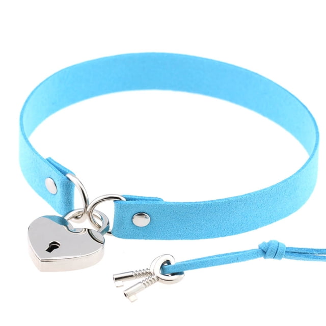 Collier Ras du Cou en Cuir Punk Premium en Cuir Végan et Collier avec Pendentif Élégant Bleu Clair
