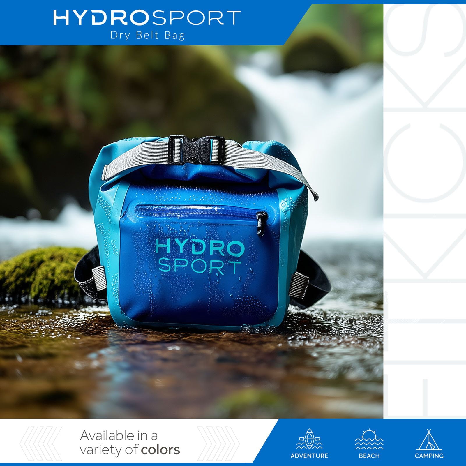 FITKICKS HydroSport Dry Belt Bag Waterproof Waist Pack with Adjustable Strap - Blue
