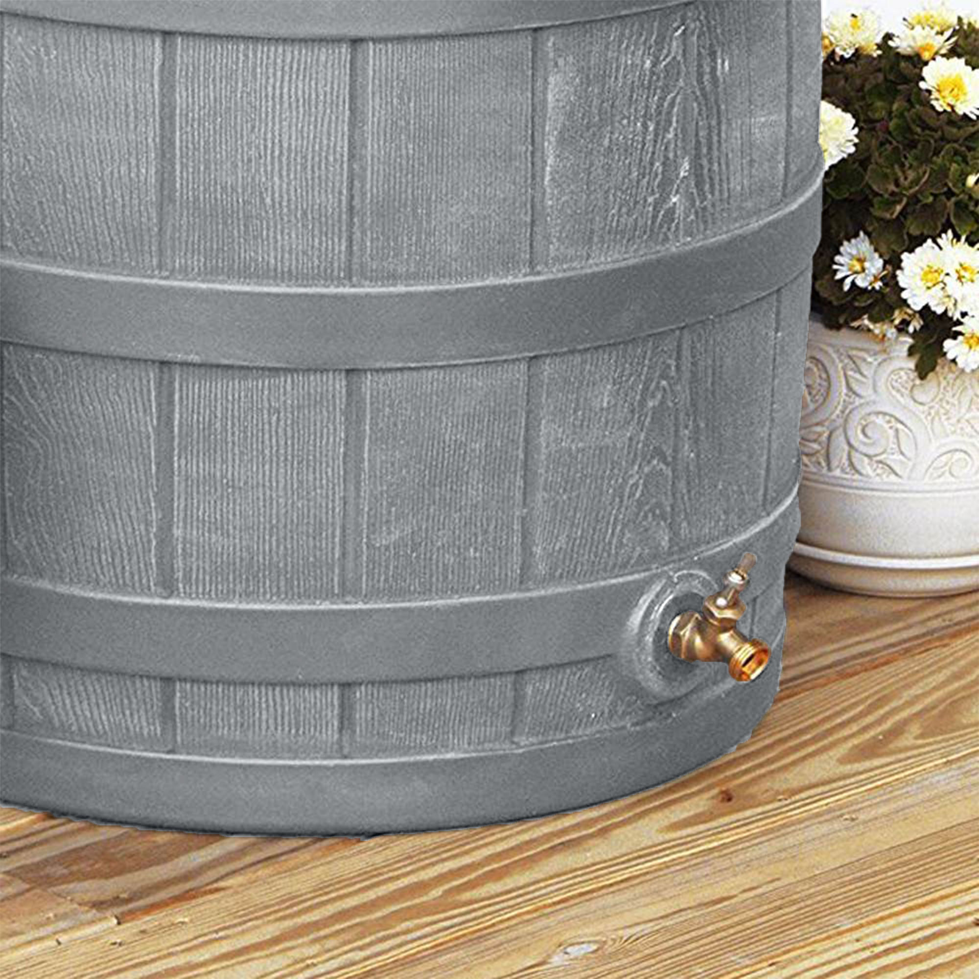 Good Ideas RW50 Rain Wizard 50gal Plastic Rain Barrel Water Collector, Gray