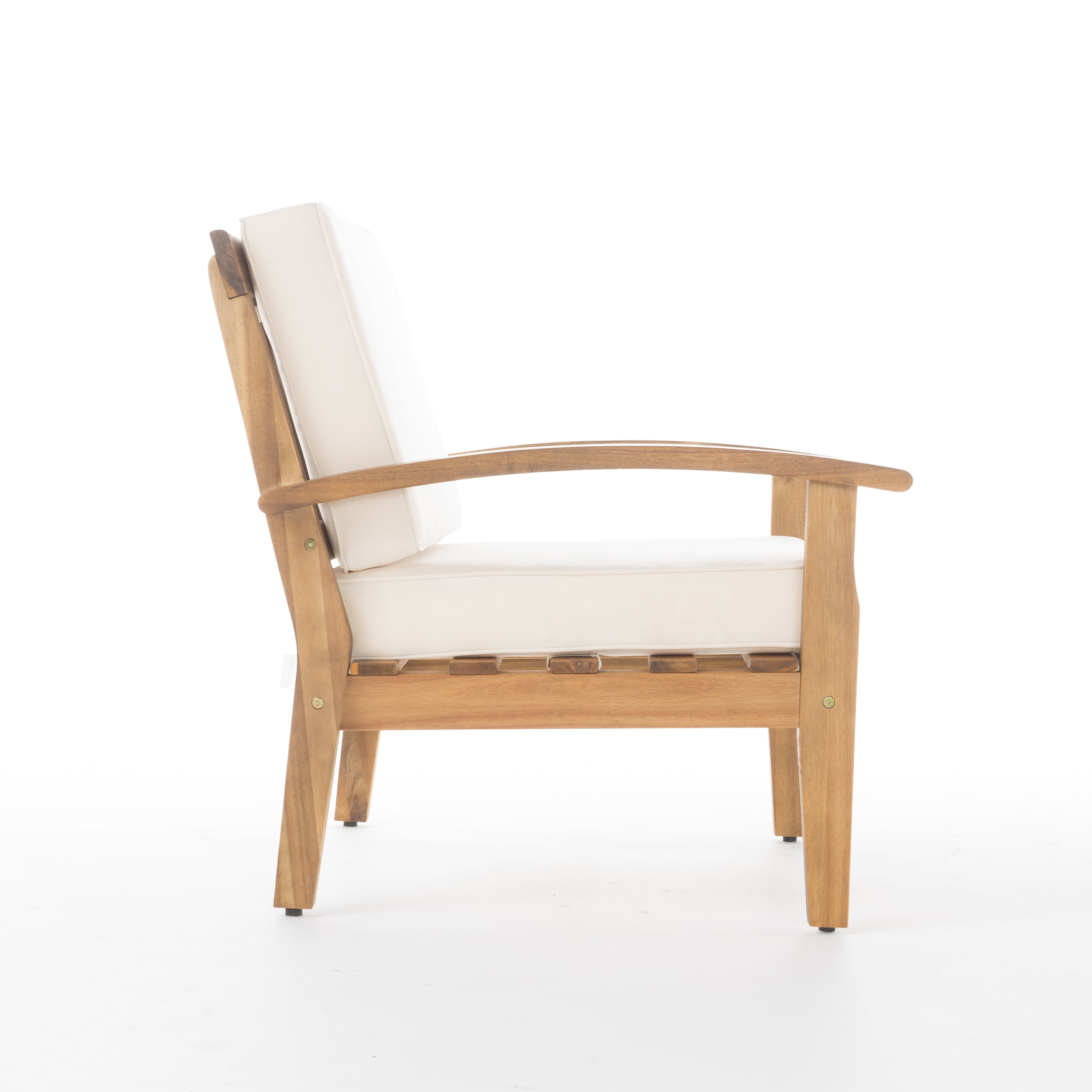 Noble House Aletta Outdoor Teak Finish Wooden Club Chairs with Cushions, Beige Set of 4