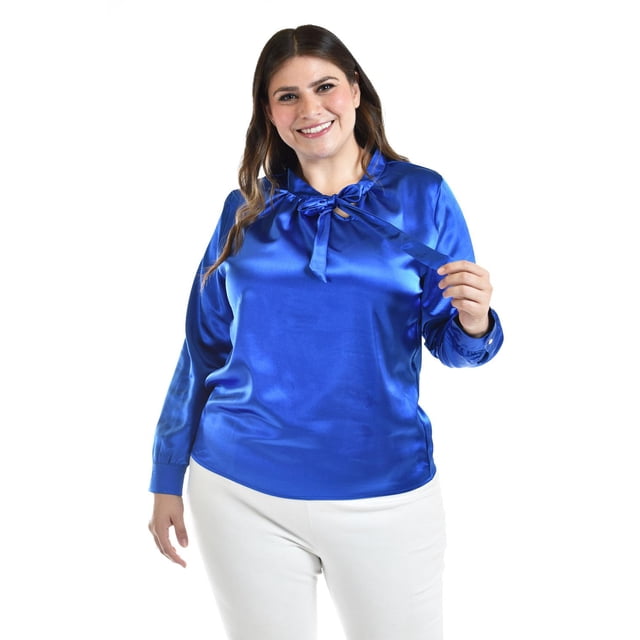 Blusa de satin con lazo Roman Fashion Tallas Extras 5101 Azul rey 38