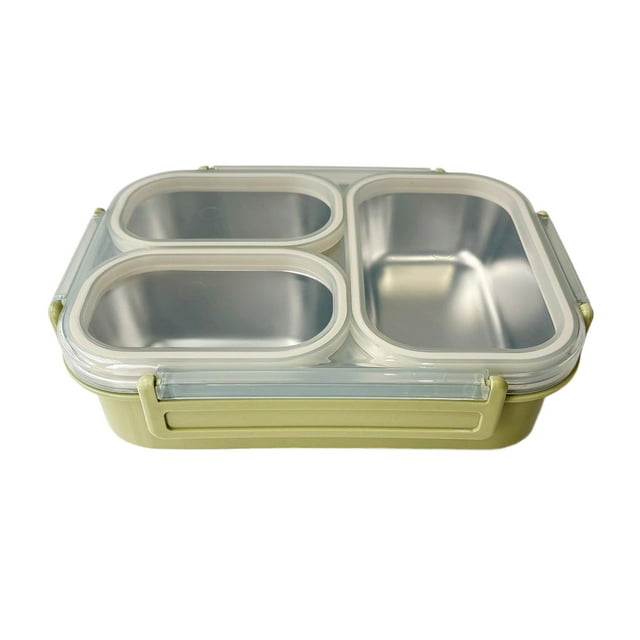 Youkk Kids Lunch Box Stainless Steel Bento Box 3 Compartments Easy To Clean Snacks Metal Bento Box green