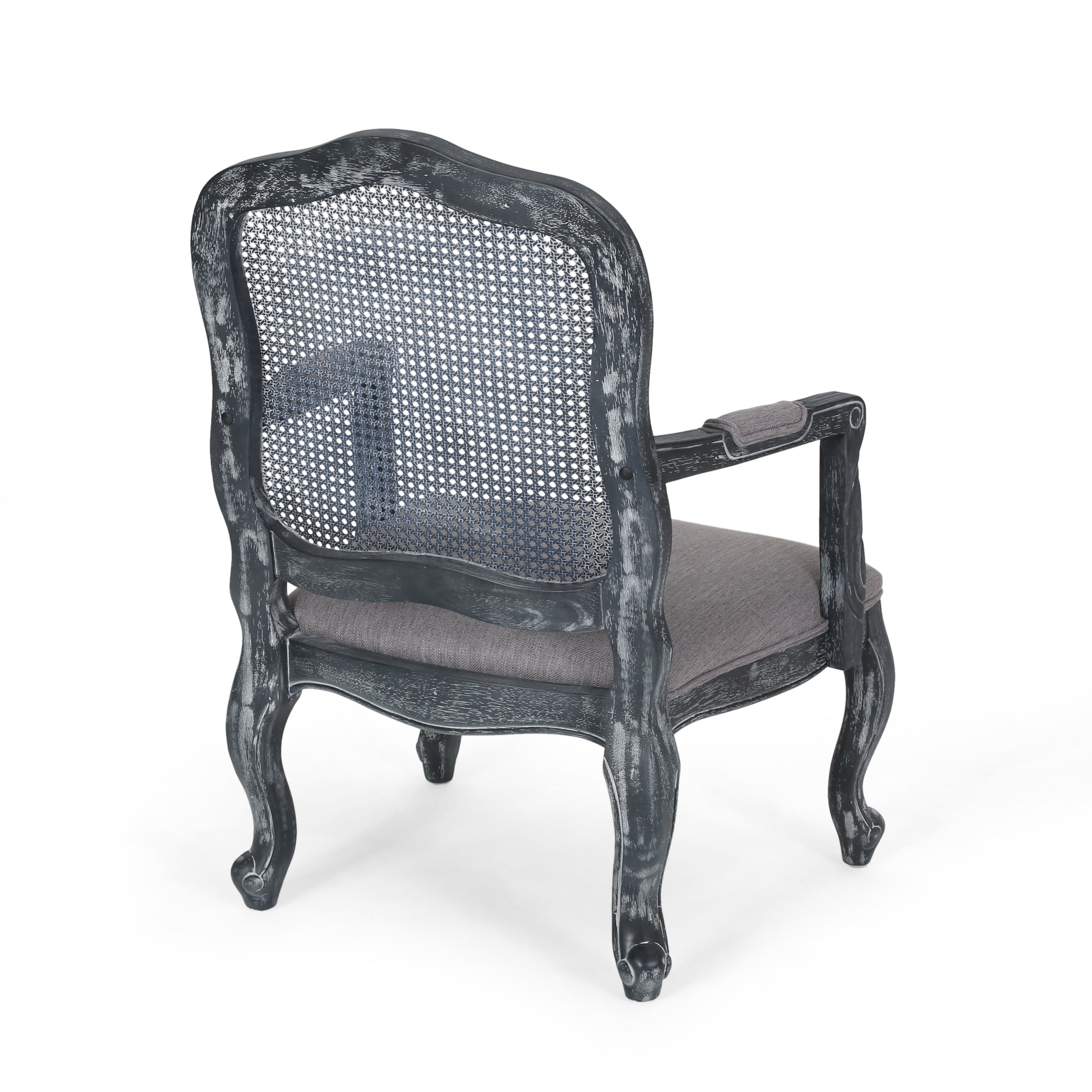Noble House Birdsong Fabric Upholstered Wood and Cane Expandable 7 Piece Dining Set, Gray