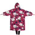 thumbnail image 2 of Oversized Wearable Blanket Hoodie,Red Baseballs and Stars Pattern Sherpa Blanket Hoodie with Super Pockets,Super Warm Fuzzy Pullover for Women & Men, 2 of 6