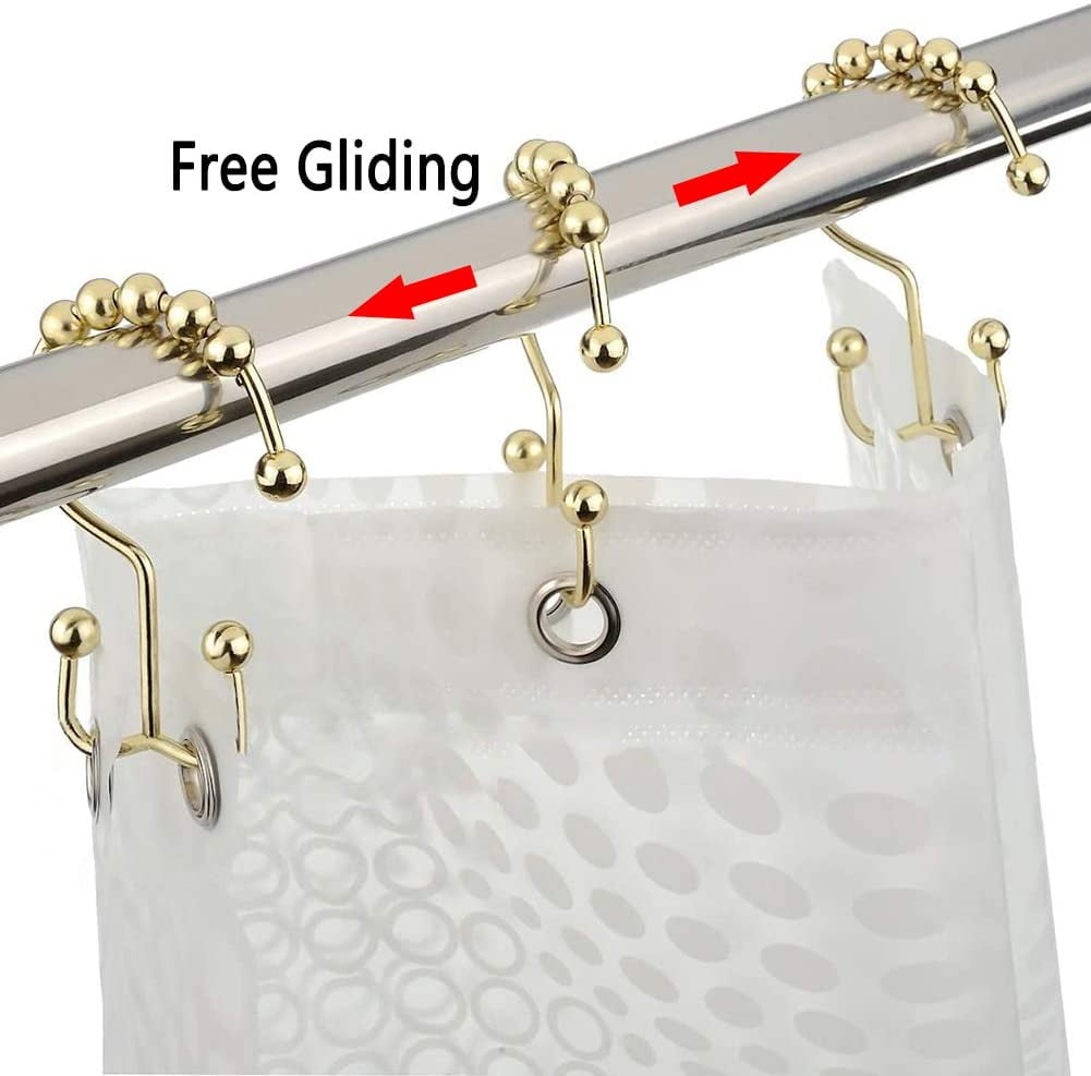 Cribun 304 Stainless Steel Rust-Resistant Double Glide Shower Hooks for Bathroom Shower Rods Curtains Gold