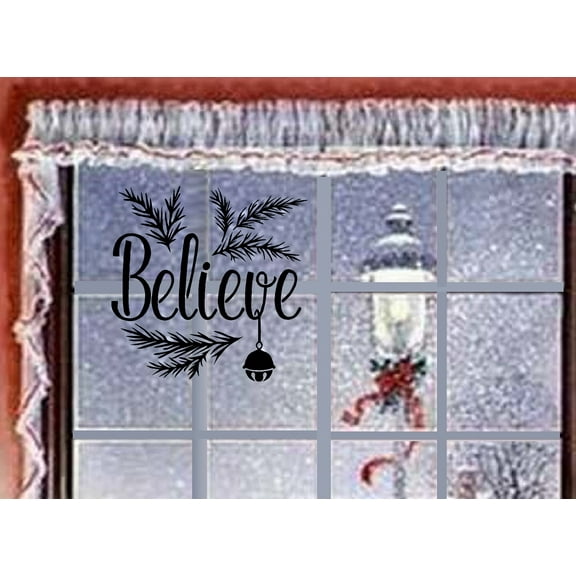 Believe #2 Wall or Window Christmas Decal: 13" x 13" Black