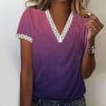 thumbnail image 1 of RT5YKing Mode Blouse d'Été pour Femmes Col en V Patchwork en Dentelle Manches Courtes Décontractée Imprimé Dégradé, 1 of 5