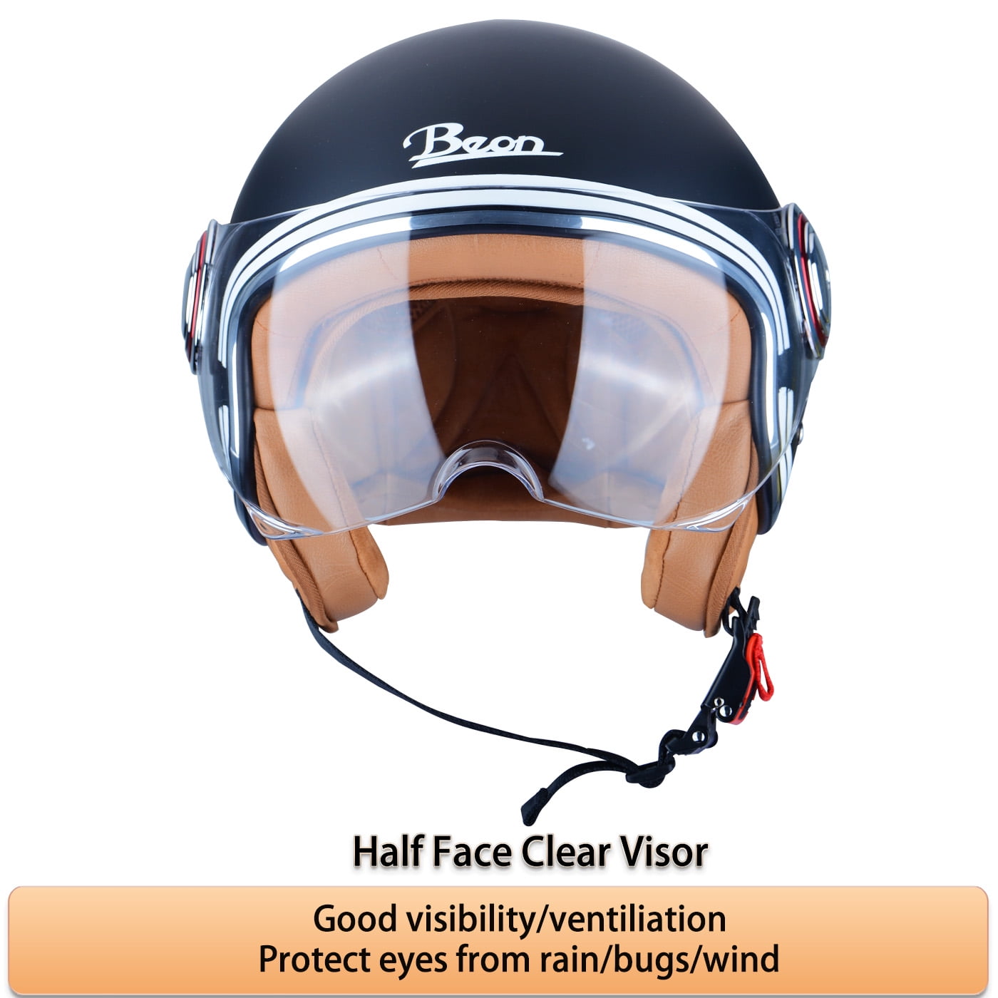 BEON Half Face Retro Vintage Motorcycle Helmet with Anti-Scratch Visor for Adults Moped Vespa, DOT & ECE Approved