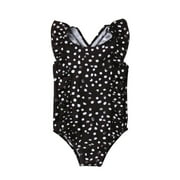 Angle View: Toddler Baby Girl Ruffle Short Sleeve Romper Cross Back Polka Dot Jumpsuit Kids Summer Outfit Clothes Black