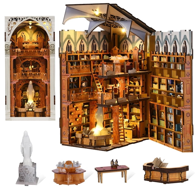 Kit de casa en miniatura para bricolaje, rincón para libros, biblioteca pública CCCDF