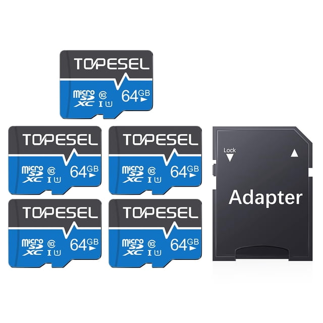 Tarjeta micro SD TOPESEL 64 GB clase 10 UHS-I, paquete de 5