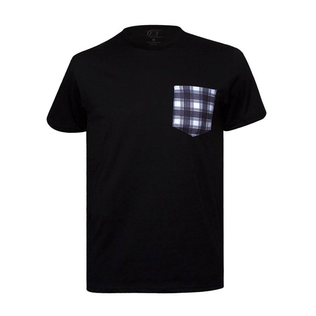 Gravity Threads T-Shirt à Col Rond pour Homme avec Poche Fabriqué aux É.-U., à Carreaux m