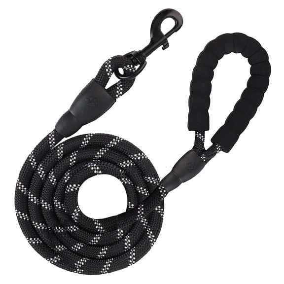 Nylon Dog Rope Leash,Large Dog Training Tool with Padded Handle & Heavy-Duty Metal Clasp,Reflective,Lightweight & Travel-Friendly for Medium,and Large Dogs,(6.5 ft),Black