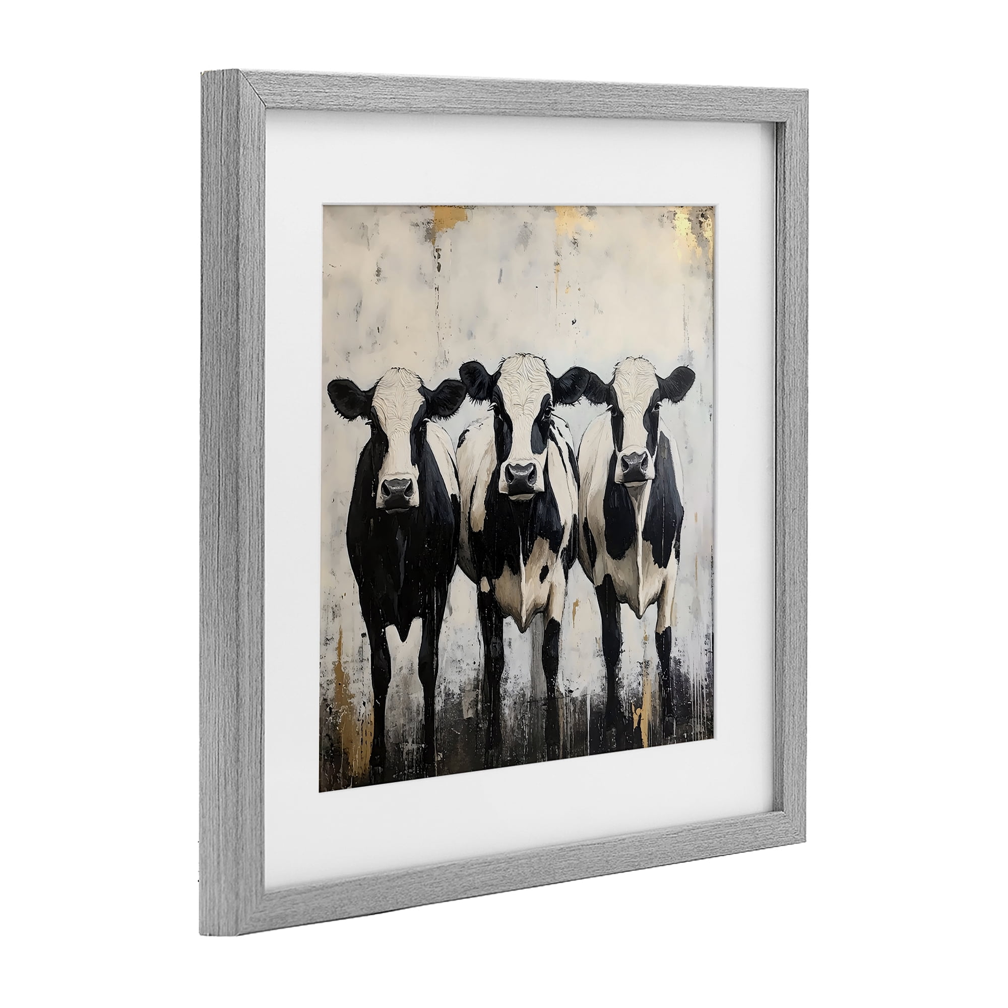 Stupell Industries Three Spotted Cows Gray Framed Print Under Glass, design by Creative Studio
