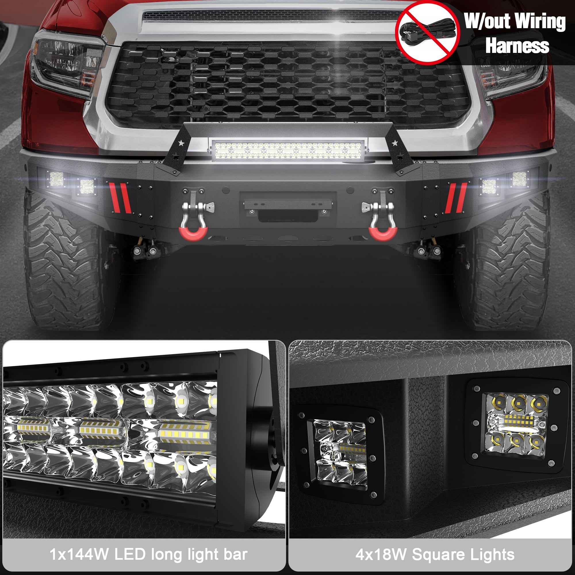 POFENZE Tundra Front Bumper Fit for 2014-2021 Toyota Tundra Full Width Pickup Truck Bumper Black with Winch Plate Lights and License Plate Bracket