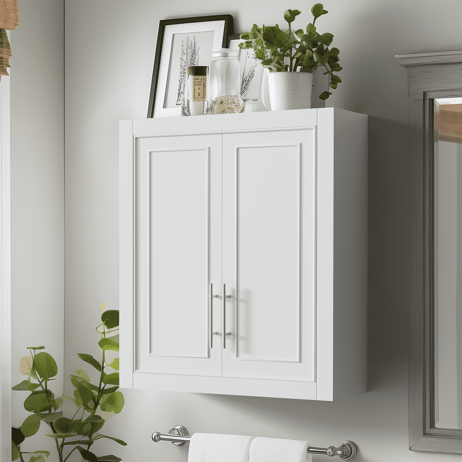 26"x22"x8" Modern Rectangle Wood Wall Mounted Storage Cabinets for Bathroom,White