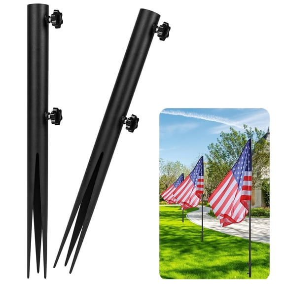 VANROUG 2Pcs Flag Pole Ground Stake, Heavy Duty Flag Pole Holder, Outdoor Light Stakes for Torch Stand, Ground Outdoor Banner Stakes Fits Poles with 1 Inch, for Garden Lawn