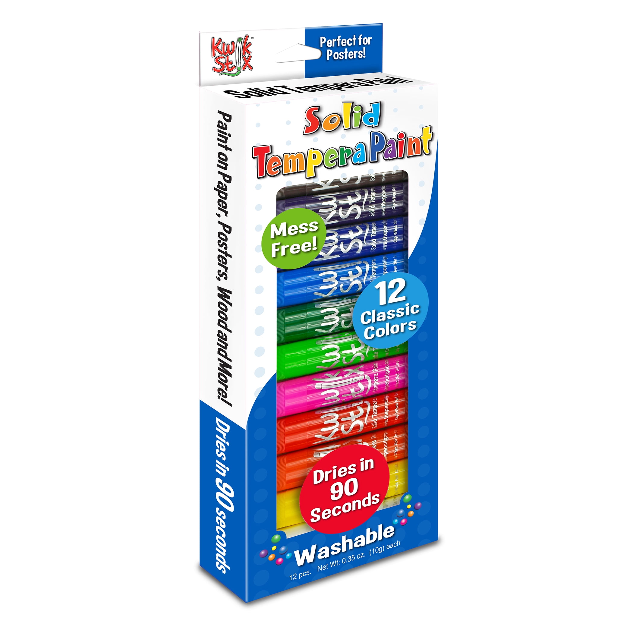 Kwik Stix Solid Tempera Paint Sticks, Classic Colors, 12 Per Pack, 2 Packs