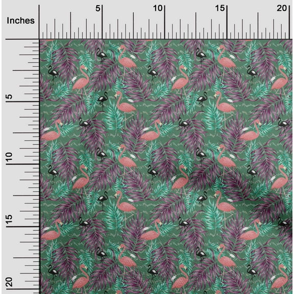oneOone Polyester Lycra Green Fabric Leaves & Flamingo Quilting Supplies Print Sewing Fabric By The Yard 56 Inch Wide