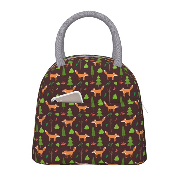 Fotbe Fox In Forest Bolsa de Almuerzo con Estampado, Lonchera Aislada, Contenedor de Comida Reutilizable Tipo Cooler a Prueba de Fugas