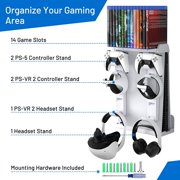 Wall Mount for PS5 Disc & Digital Edition, 8 in 1 PS5 Wall Mount Kit, for PS5 Console, PS5 Controller, Headset, PS-VR2 Controller, and 14 Game Slots